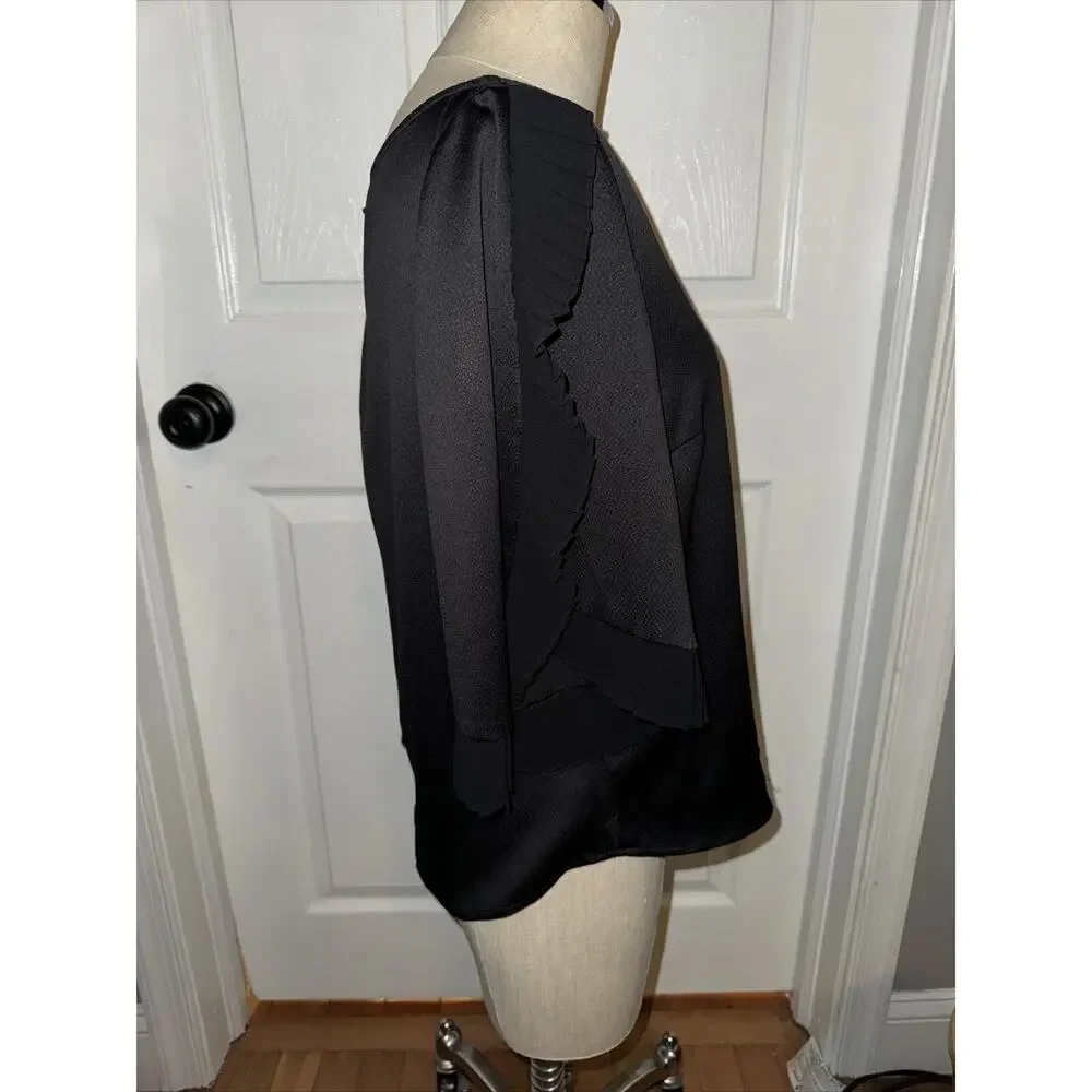 Plenty By‎ Tracy Reese Black Blouse 3/4 Sleeve Size L Large Flutter Sleeve